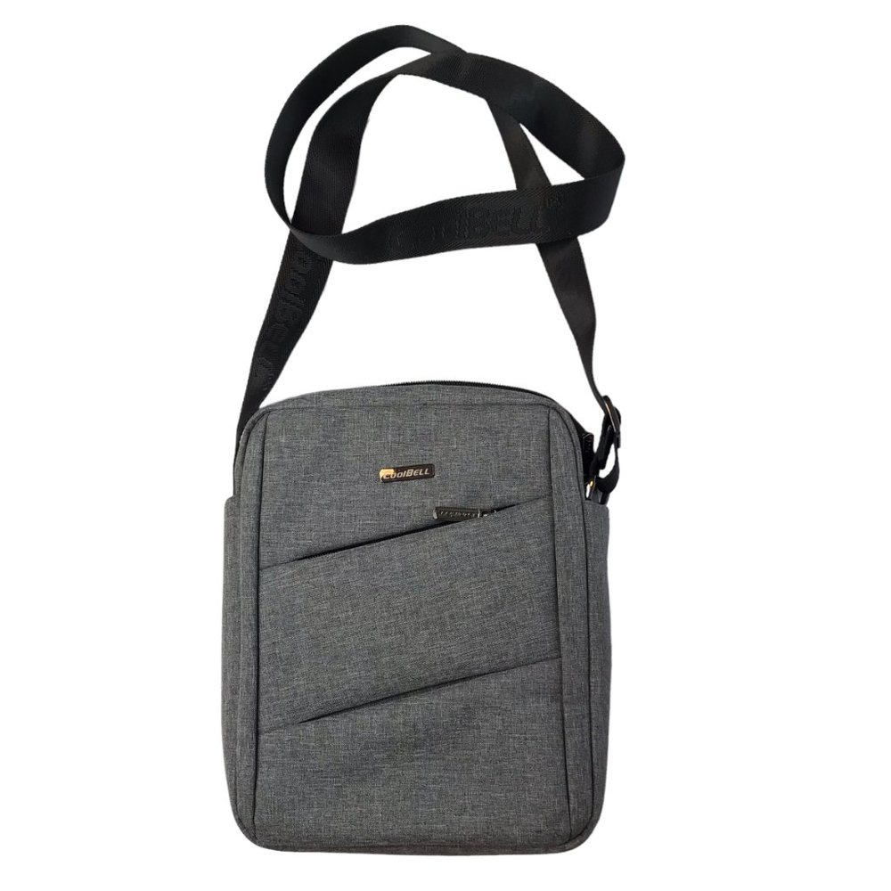 CoolBell Crossbody Travel Bag with Adjustable Strap.  Black & Gray Zip Pockets